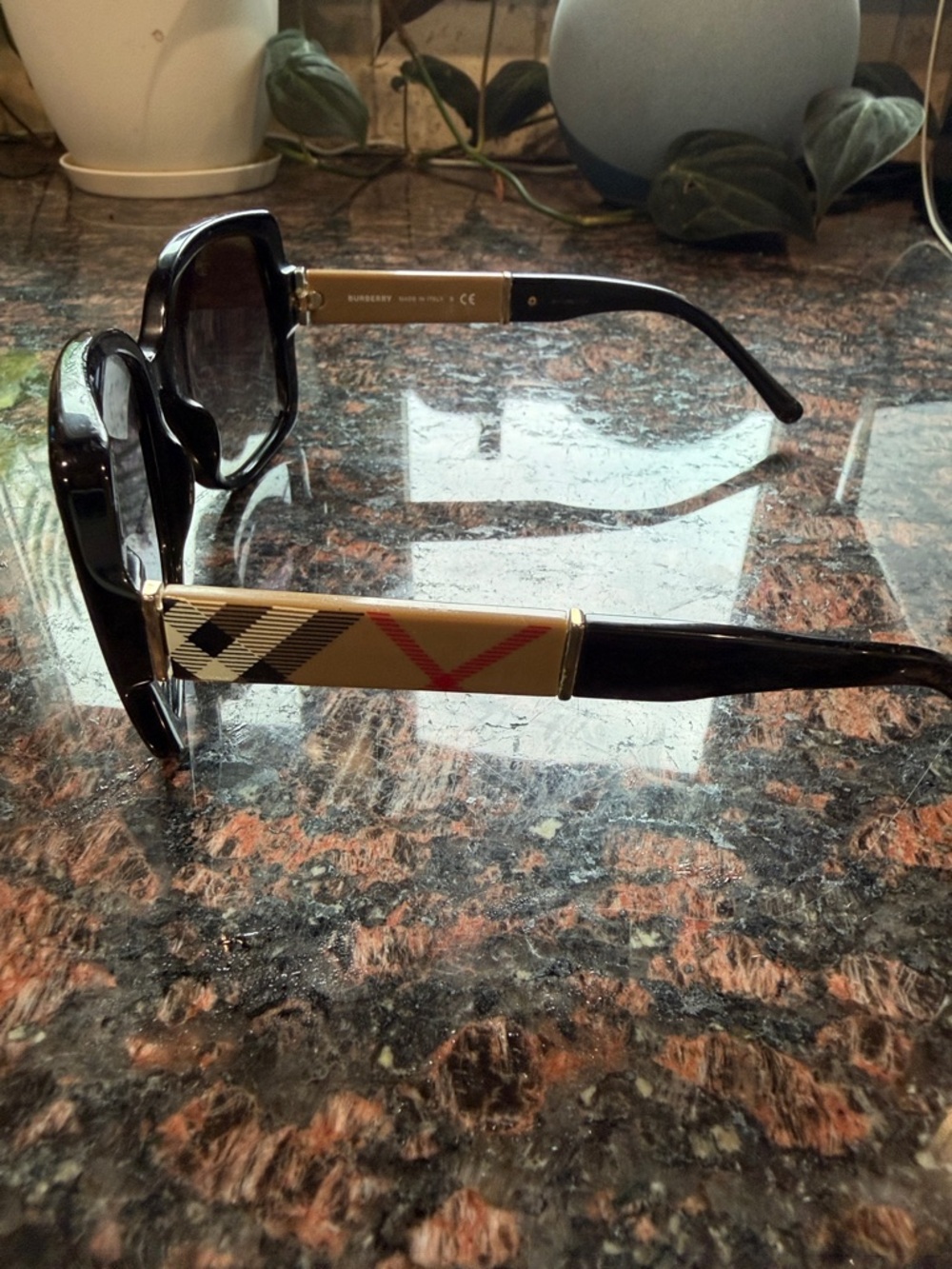 Burberry Black & Beige Plaid Sunglasses - Picture 3 of 8